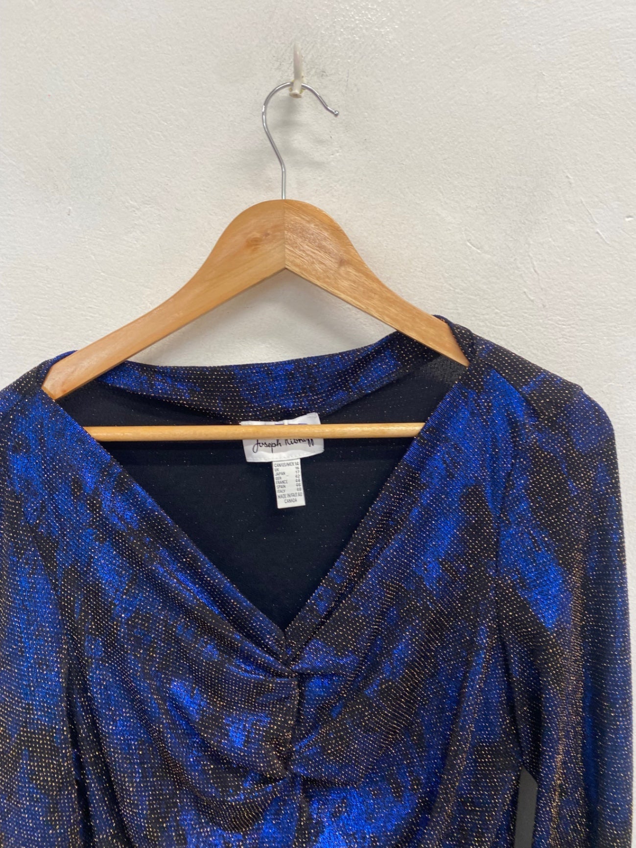 Stunning Joseph Ribkoff Blouse UK 16 Blue metallic sparkle ruched SO560
