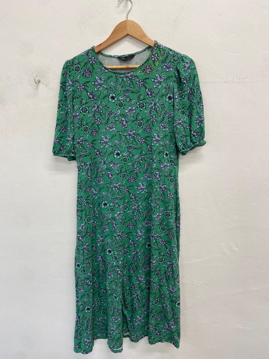 Stunning M&s green pattern midi floral dress UK 14 JR001