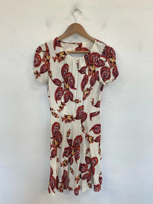 Redherring Elegant Cream & Red Paisley Mini Dress UK 12 SW001