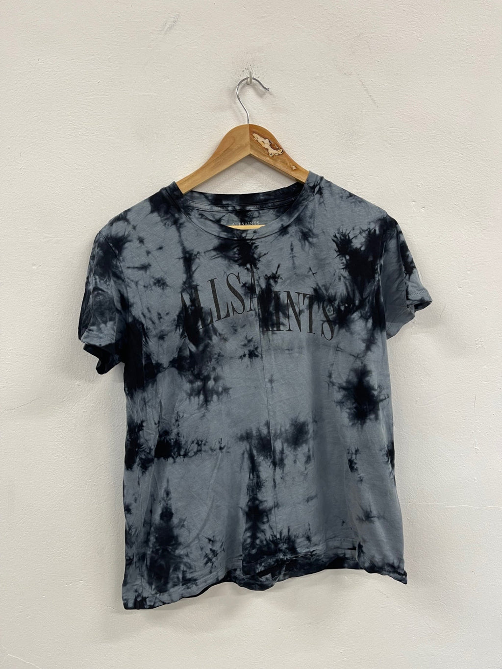 Fabulous AllSaints Dropout Tie Dye  T-Shirt UK12 Black & Grey LB512