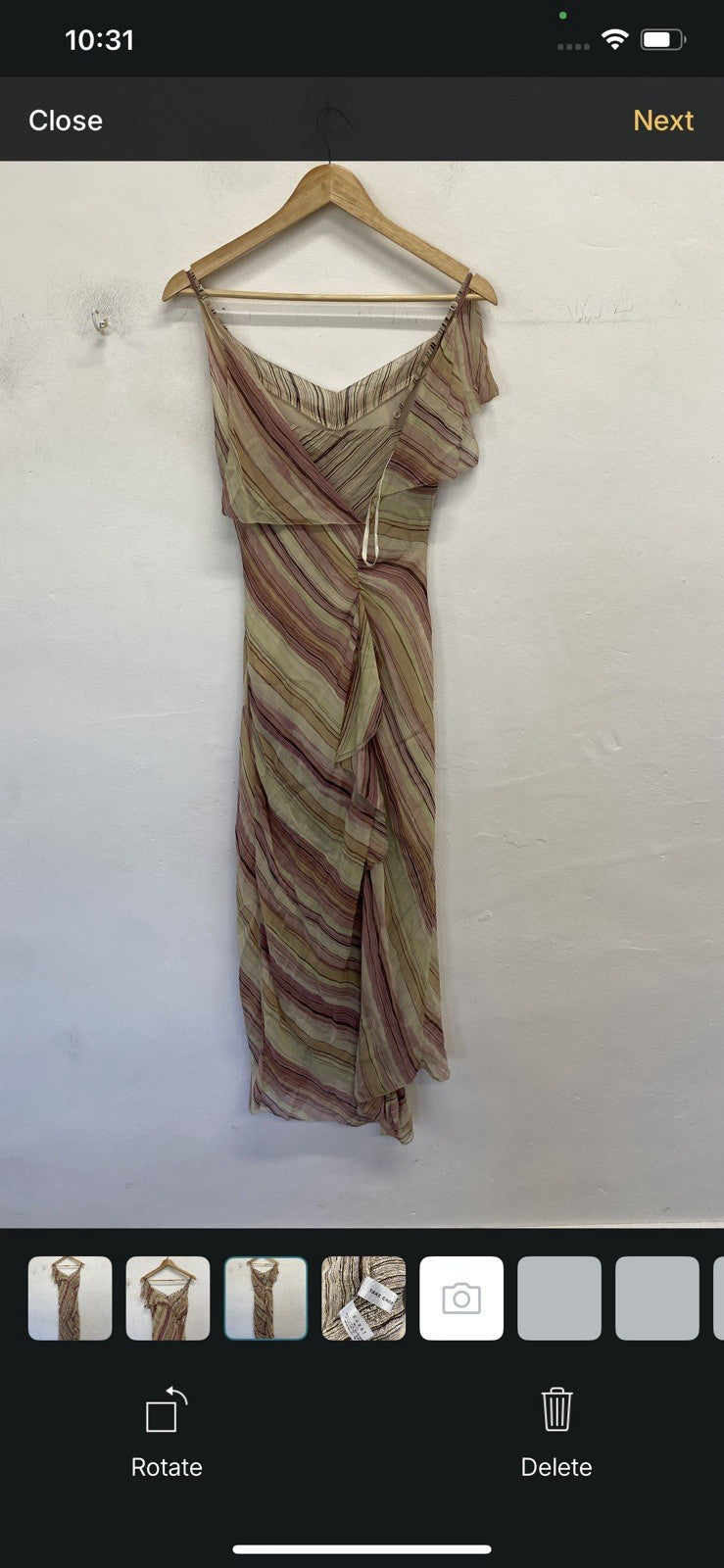 Lovely Coast Silk Frill Striped Pastel Midi Dress UK 12-14 KM005