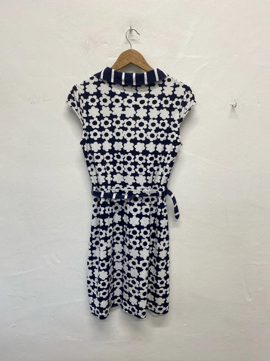 Fever London Stylish Navy & White Daisy Pattern Tennis Dress UK 12 JM007