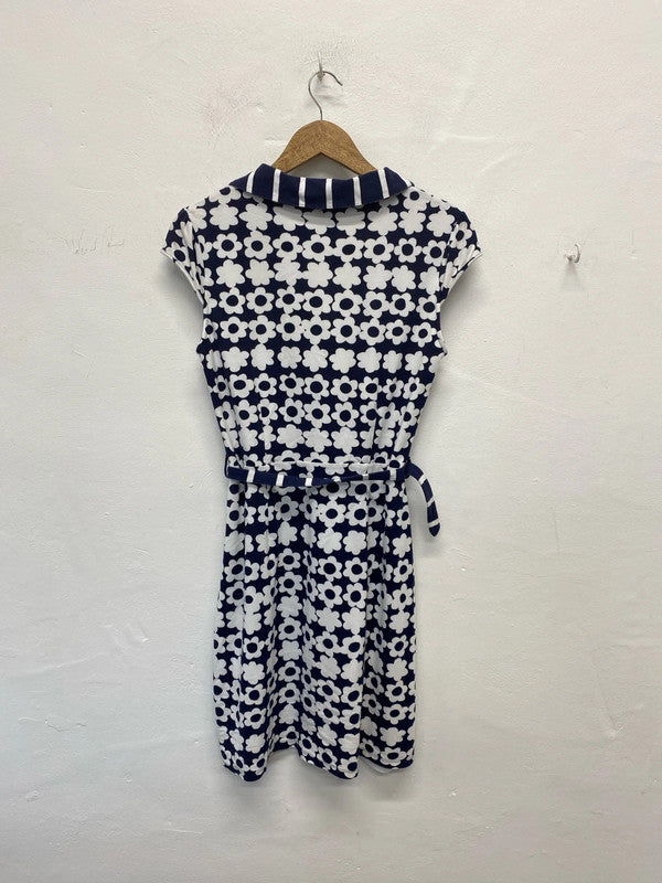 Fever London Stylish Navy & White Daisy Pattern Tennis Dress UK 12 JM007