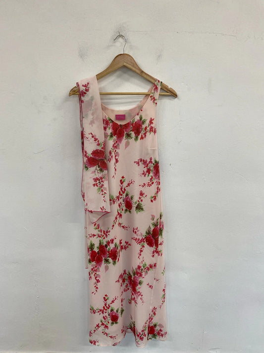 For Women Elegant Pink Floral Sheath Dress & Matching Scarf UK 12 MM005