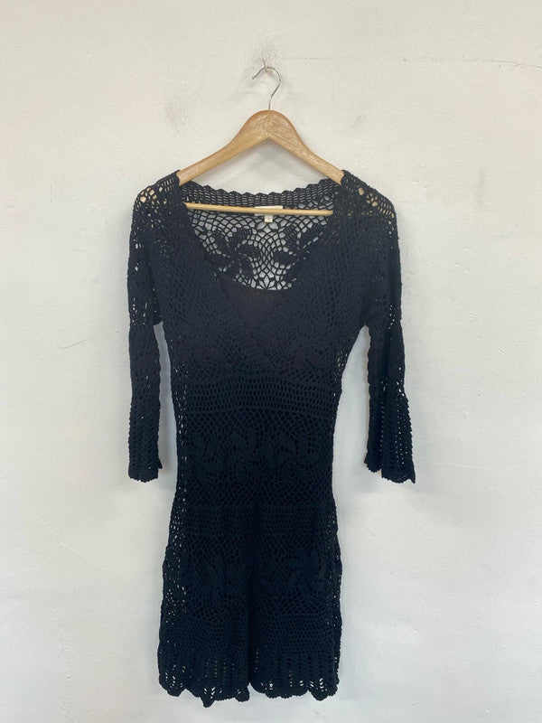 Monsoon Chic Black Crochet Layered Dress With Slip Size S LW005