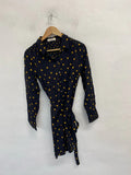Lovely oasis black yellow spotted belted tie shirt dress UK 10 AG006