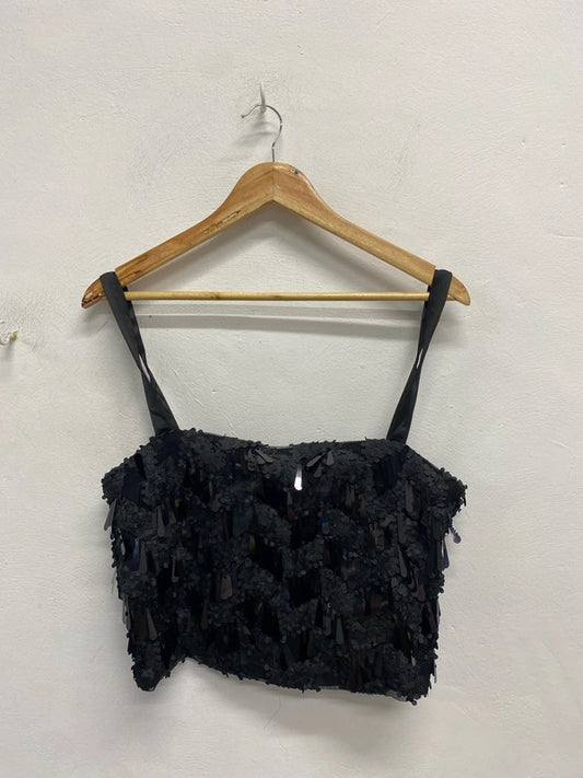 Stunning Zara cropped sparkle shimmer beaded tassel crop top UK L KS002