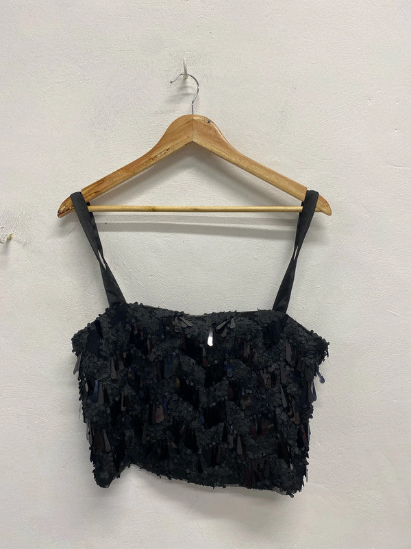 Stunning Zara cropped sparkle shimmer beaded tassel crop top UK L KS002