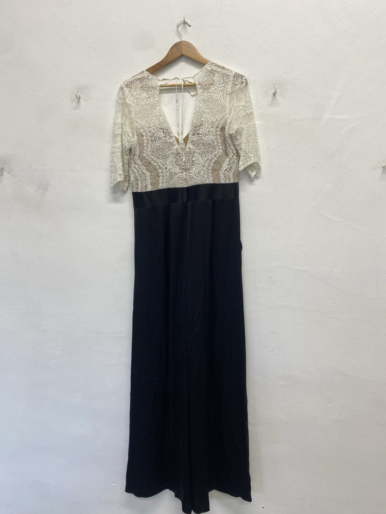Catherine Deane Oyster Lace Beaded Top  & black Trouser Jumpsuit Uk16 BNWT JR004