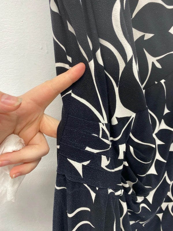 Phase Eight Elegant Black Botanical Pattern Asymmetric Midi Dress UK 14 KM005