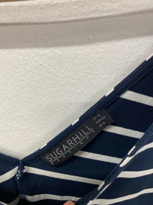 Sugarhill Stylish Navy & White Stripe Sheath Dress UK 14 KS003