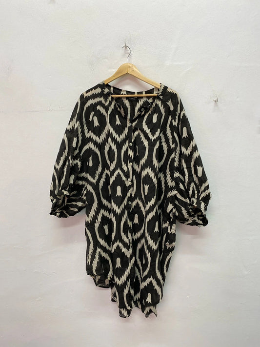 Fabulous Studio Abstract smock puff sleeve shirt mini  dress UkXL IM001