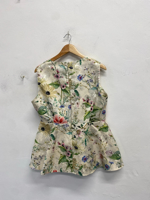 Lovely marks and Spencer peplum floral metallic thread top UK 16 JB005