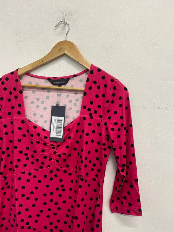 Stunning sosander pink polka ruffle midi dress nwt UK 14 LW005