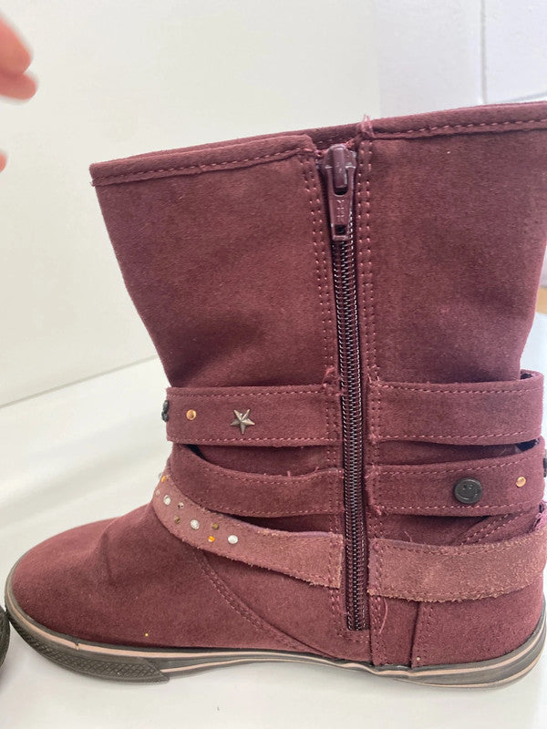 Fabulous burgundy Next embellished biker boots Uk4 GK002