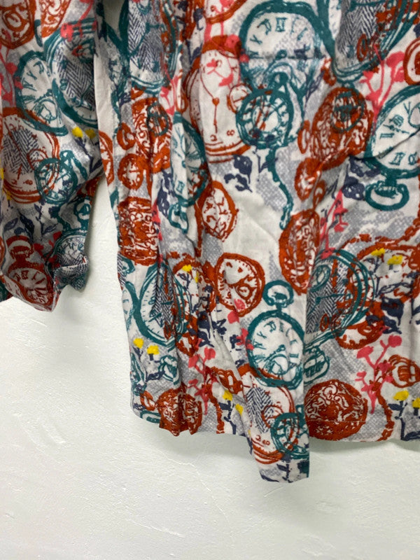 Fabulous White Stuff clock face cotton top Uk12 burnt Orange LD001