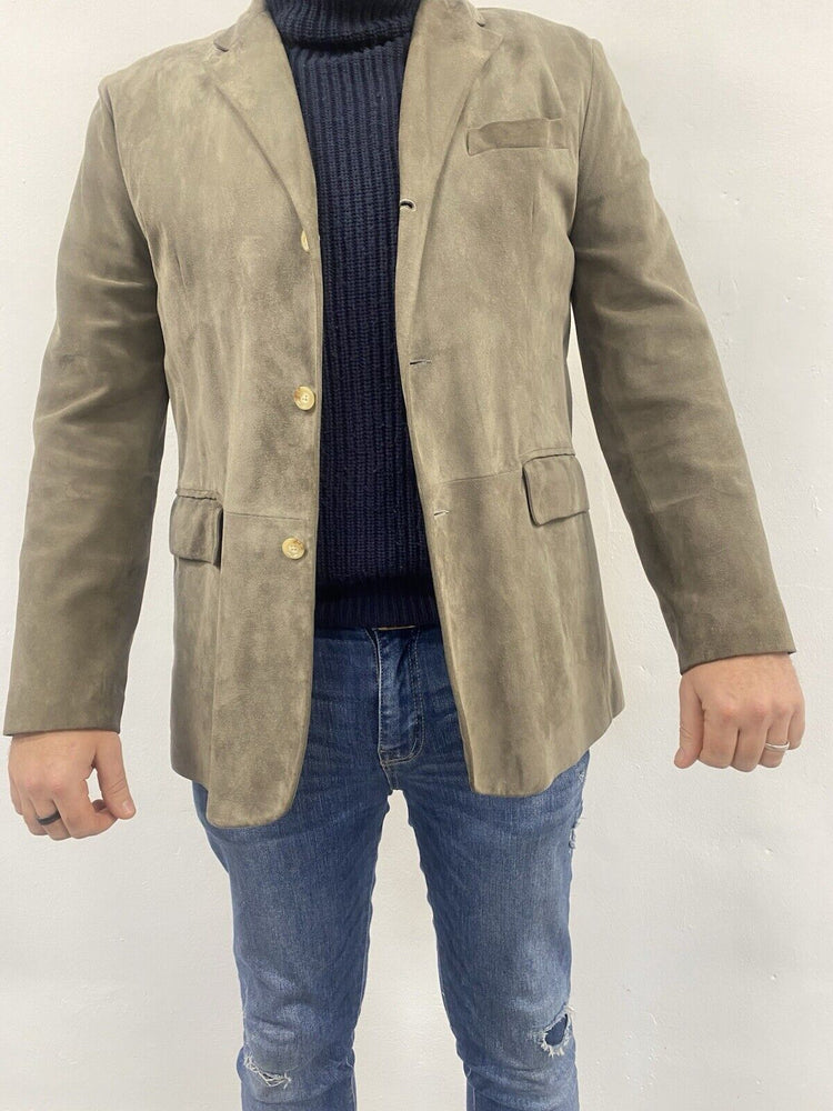 Polo Ralph Lauren Mens Taupe Goatskin Suede Blazer Jacket ukL LC