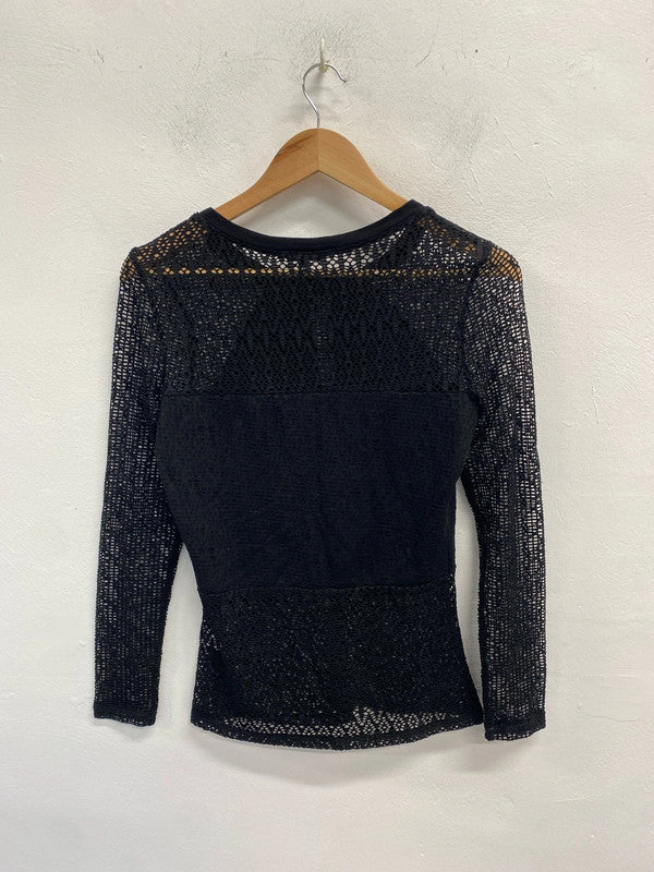 Lovely river island black mesh top long sleeve UK 10 HA001