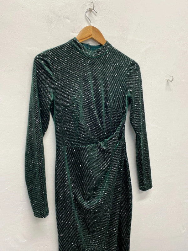 Fabulous Lipsy Evening dress Uk8 Forest Green sparkles KM004