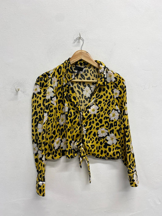 Stunning Topshop yellow leopard floral tie shirt Uk 10 NS003