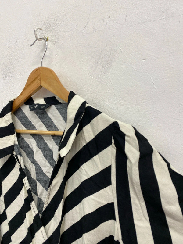 Fabulous diagonal striped Ivory black casual Dress Uk22 F&F flirty CR002