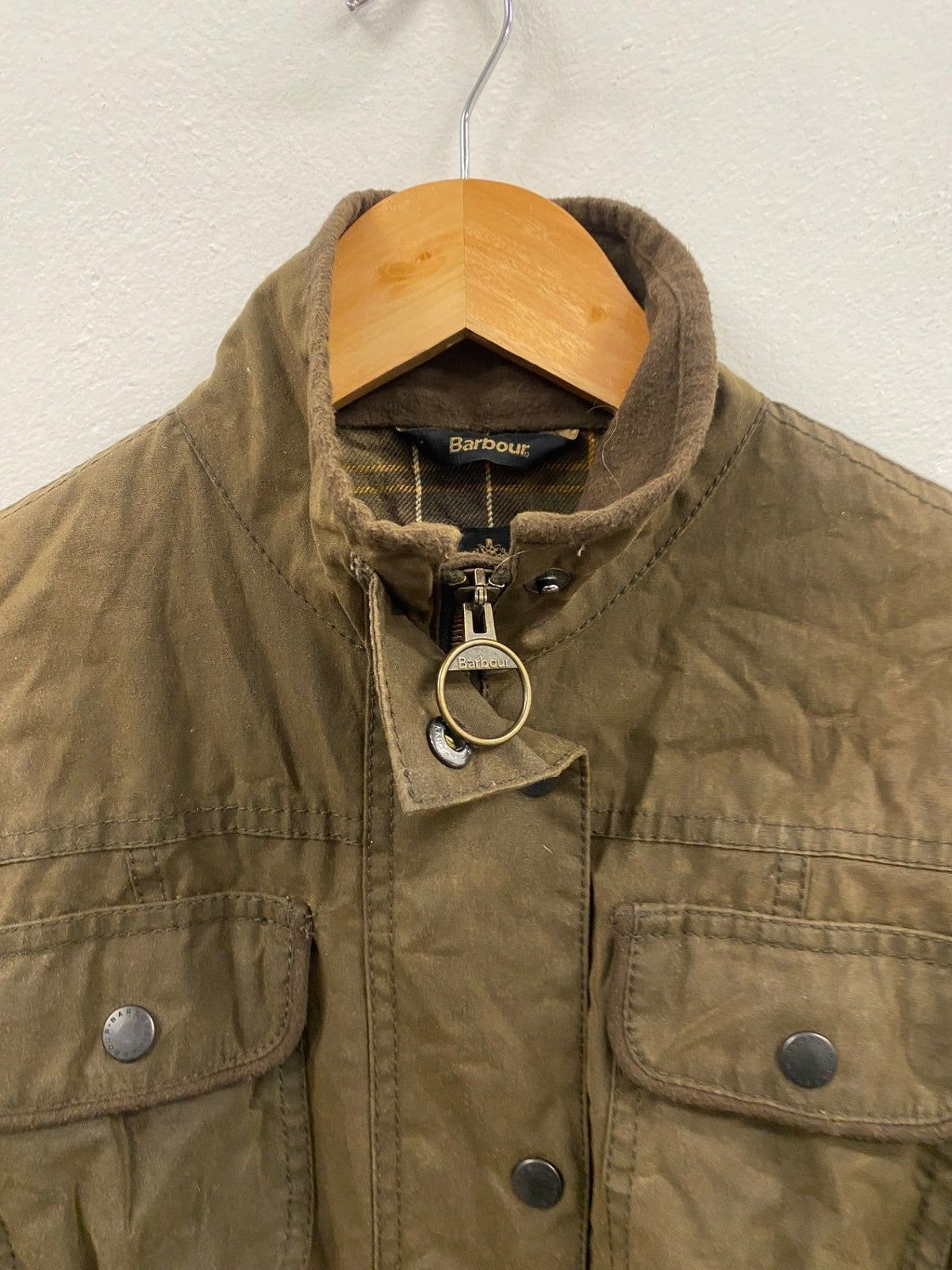 Fabulous Barbour Utility Jacket Tartan Lining Uk10 Olive Brown CP002