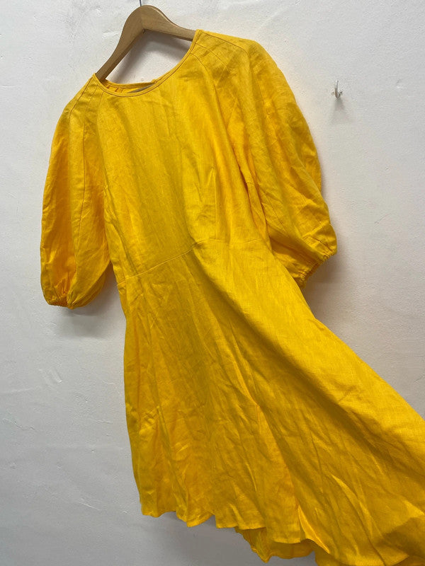 Fabulous Mango Sunshine Yellow Linen Dress UkL KS002