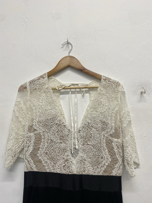 Catherine Deane Oyster Lace Beaded Top  & black Trouser Jumpsuit Uk16 BNWT JR004
