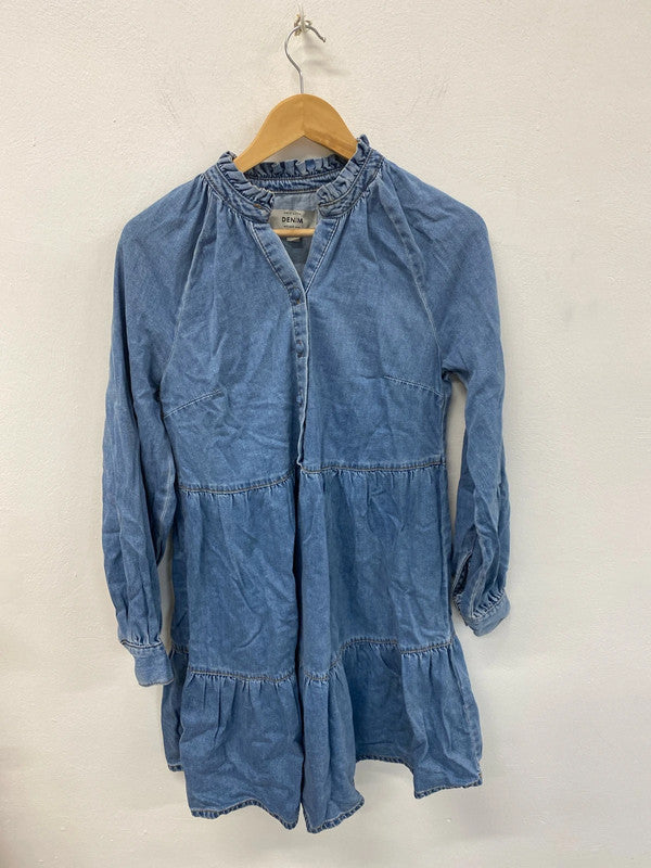 New Look Fabulous Denim Ruffle Collar Midi Dress UK 10 KS002