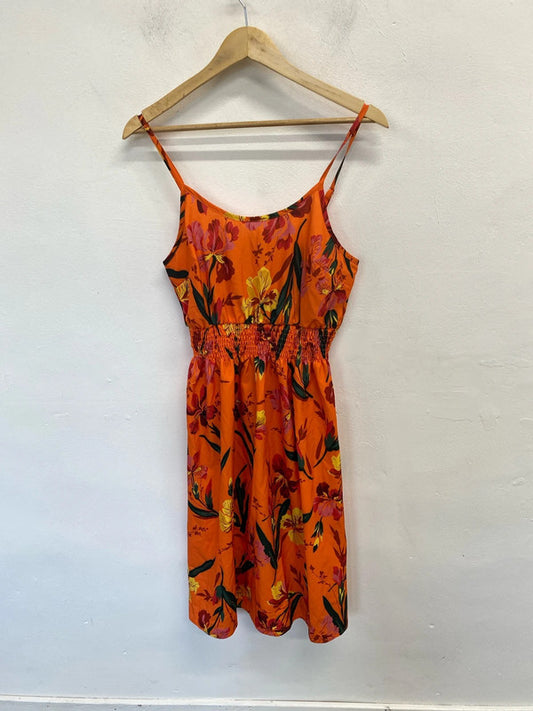 Stunning Shein orange yellow floral midi summers dress UK S LL003