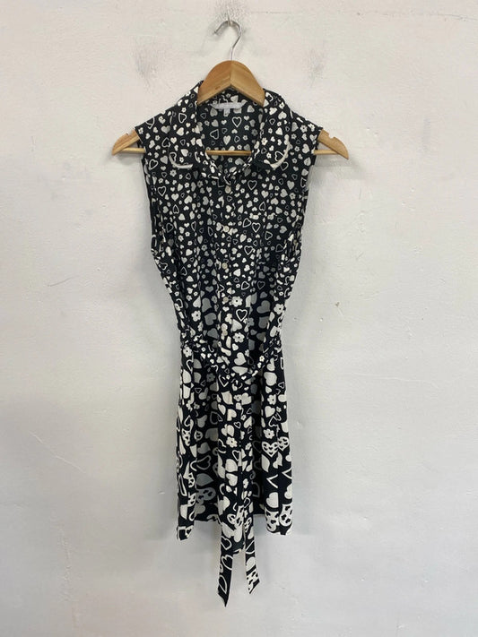 Redherring Fabulous Black & White Hearts A-line Mini Dress UK 14 FR001