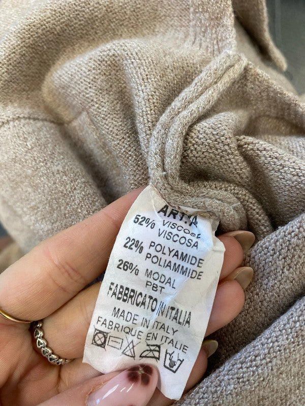 Lovely made in Italy beige roll neck pocket knit dress UK 12-14 KM005