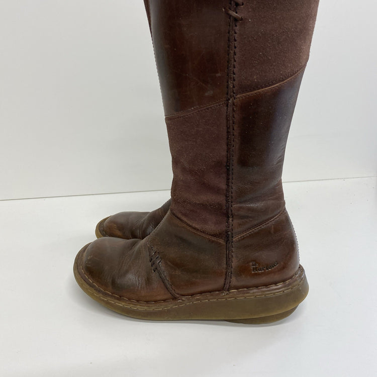 Dr Martens Vintage 10492 Mid Calf Brown Leather Biker Zip Wedge Boots Uk5 MM005