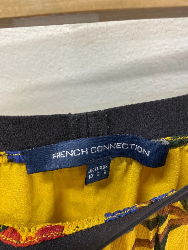 French Connection Elegant Mustard Yellow Floral Pattern Midi Skirt UK 10 SJ001