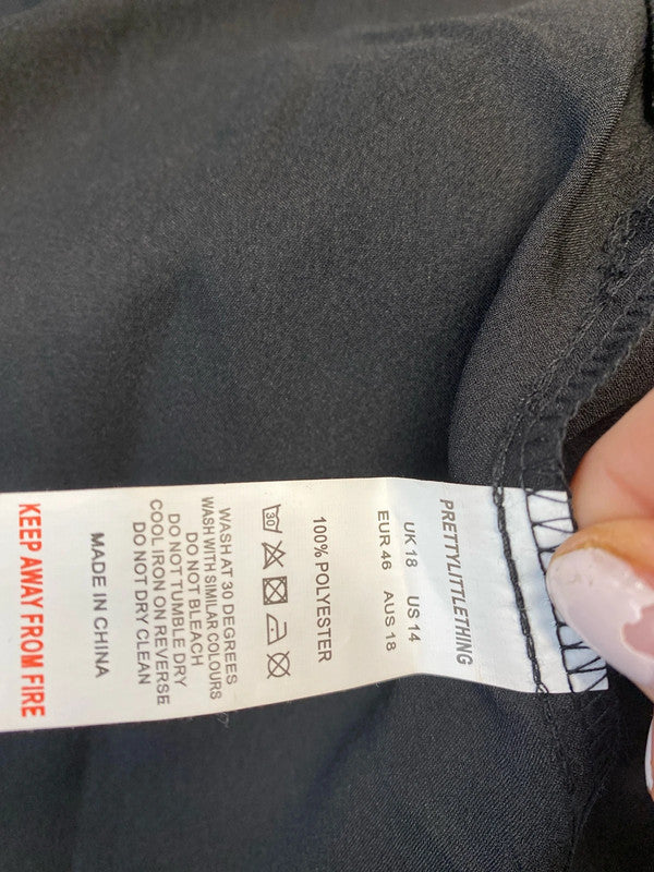 Fabulous Black PLT satin V neck dress Uk18 LG006