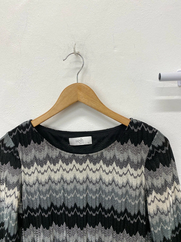 Fabulous Wallis Petite abstract dress Uk12 black & silver AO001