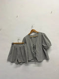 Lovely shien grey white striped Co ord tie top UK M KS002