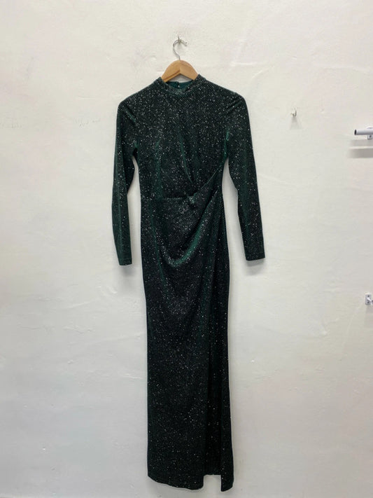 Fabulous Lipsy Evening dress Uk8 Forest Green sparkles KM004