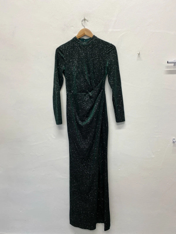 Fabulous Lipsy Evening dress Uk8 Forest Green sparkles KM004