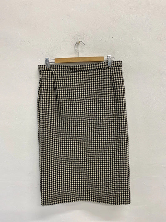 Fabulous Vintage wool blend houndstooth pencil midi skirt Uk14 KD001
