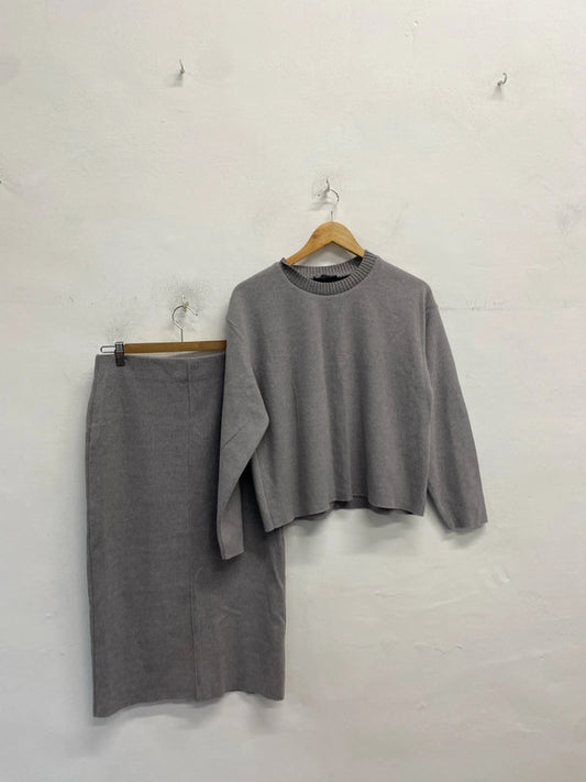 Gorgeous Zara grey knit coord skirt jumper ribbed UK M AO001