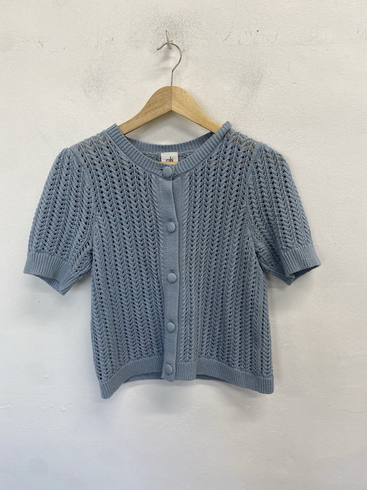 Stunning Cabi Baby Blue Crochet Cardigan UK S HS001