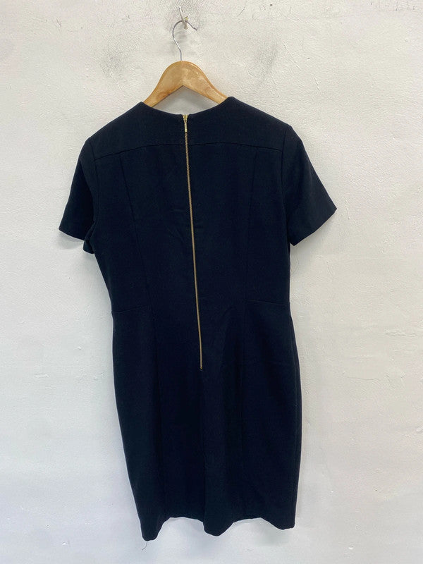 Lovely m&s black midi neck buckle dress UK 14 LB005