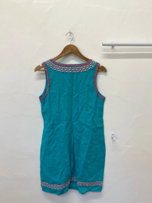 Fabulous Hatley turquoise embroidered summer dress Uk10 LW005