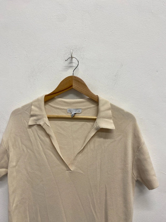 Lovely pretty lavish cream midi tennis dress ribbed UK S KS002