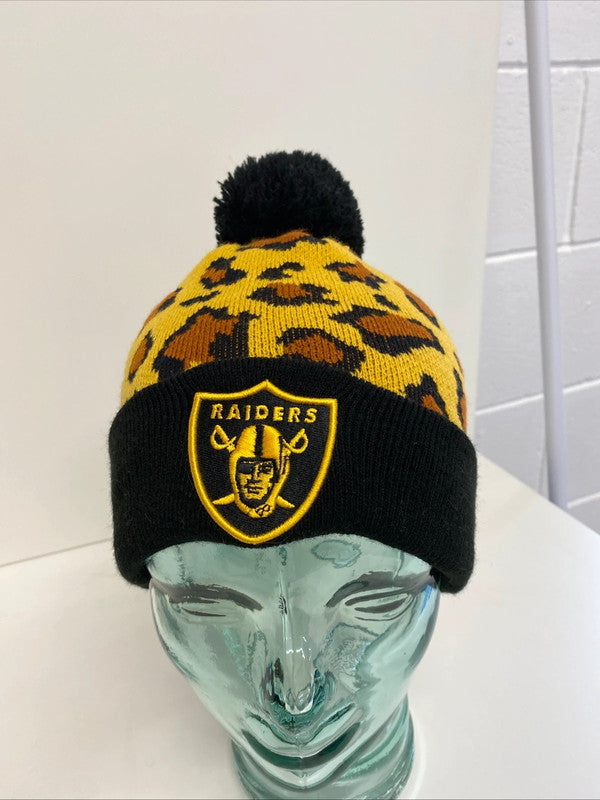 Fabulous NFL Raiders Leopard Print knit bobble hat JR001