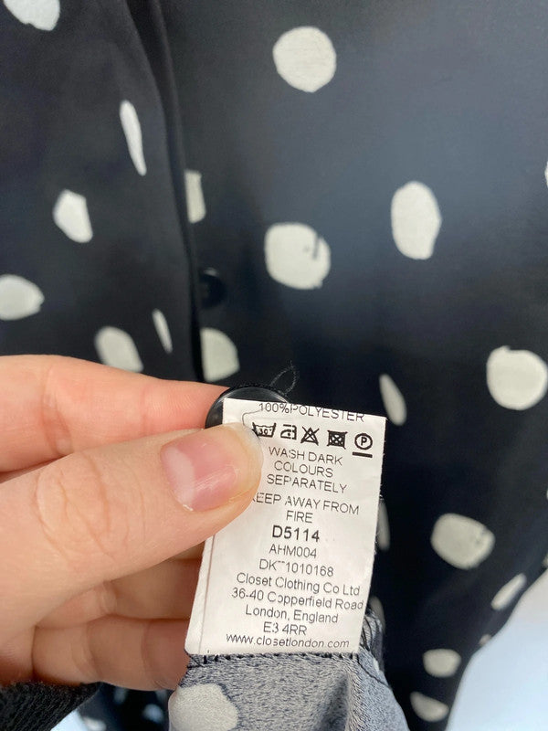 Closet London Stylish Black & White Polkadot Midi Dress UK 14 LB010