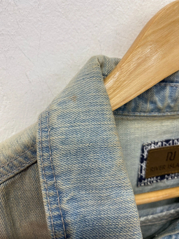 River Island Chic Distressed Denim Jacket UK 6 KM004