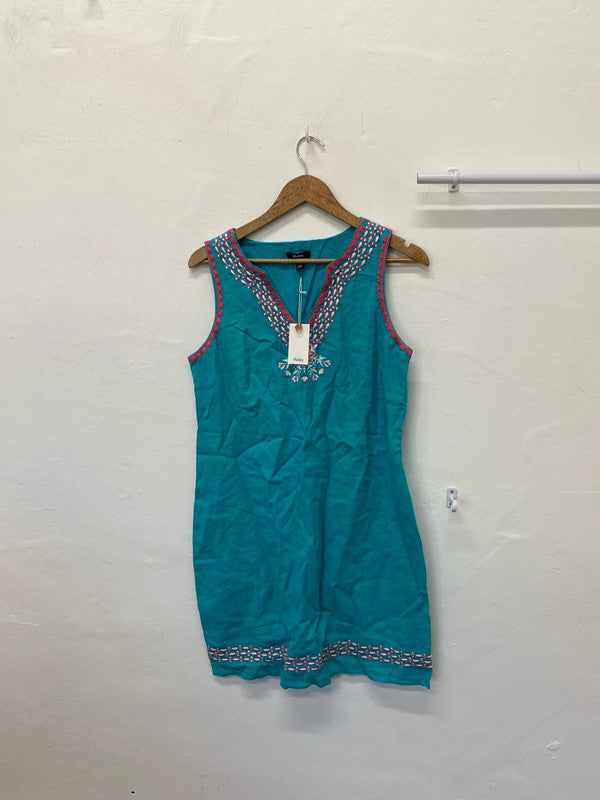 Fabulous Hatley turquoise embroidered summer dress Uk10 LW005