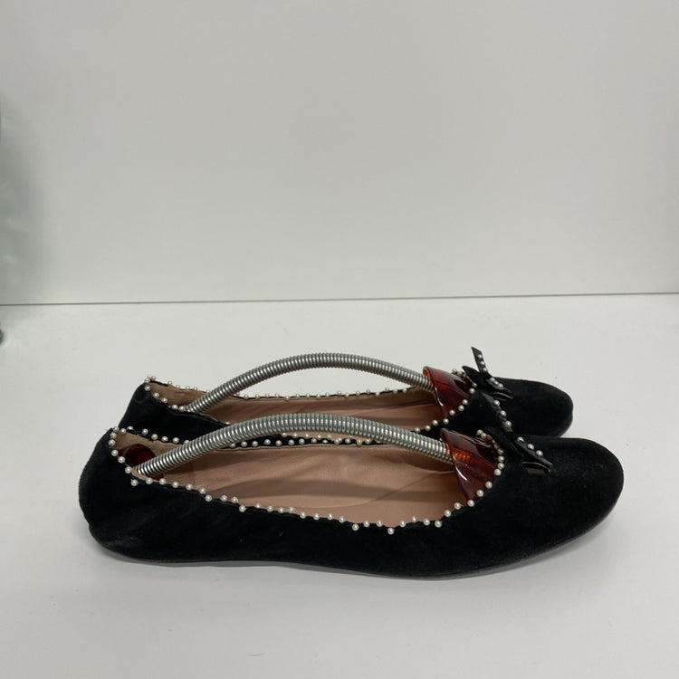 Marc Jacobs Leather Velvet Pearl Embellished Soft Ballet Pumps Uk8 EUR 41 CN001